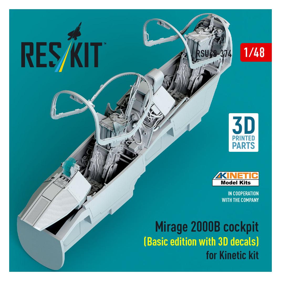 ResKit Mirage 2000B cockpit (Basic edition with 3D decals) for Kinetic kit (3D Printed) (RSU48-0374)