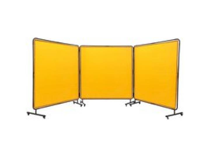 VEVOR Rideau de Soudage avec Cadre 3 Panneaux Écran Rideau de Protection pour Soudure 1,8x1,8 m en Vinyle Ignifuge sur 12 Roues Pivotantes (6 Verrouillables) Mobile Pro pour Atelier, Industrie, Jaune