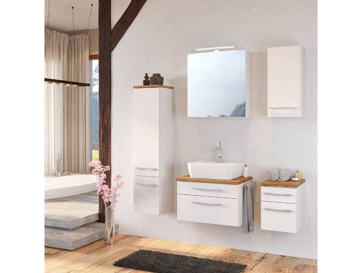 Meuble midi I 30 x 130 x 35cm Blanc/Blanc