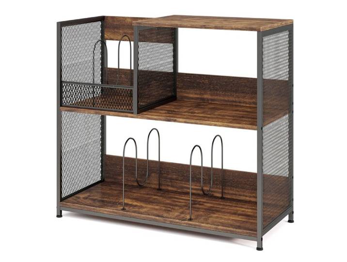 GOPLUS Petit Meuble Rangement pour Platine Vinyle à 3 niveaux 83x36x76 5CM-3 Séparateurs Amovibles et Structure Métallique