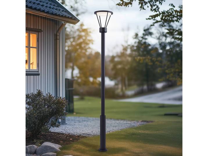 Lucande LED-Außenleuchte Elario, 222 cm, schwarz, Aluminium Elario, schwarz, Aluminium, Modern