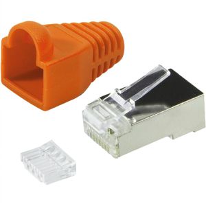LogiLink Modularstecker MP0022O, orange Tülle, Cat.6/7, RJ45, AWG24 bis AWG27, geschirmt, zum Crimpen, 100 Stück
