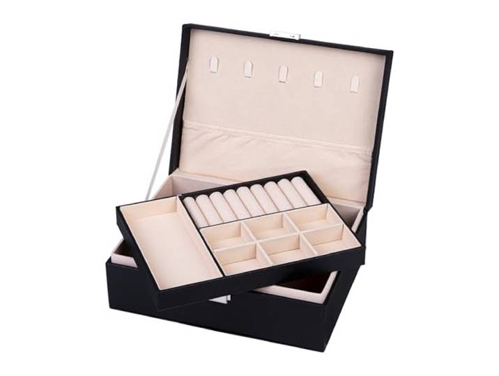 LYVION Sieradendoos - Juwelendoos - Juwelendoosje - Sieradenhouder - Sieraden organizer - Opbergkistje - Voor kettingen - Ringen - Armbandjes - Voor volwassenen - Kunstleer - Zwart