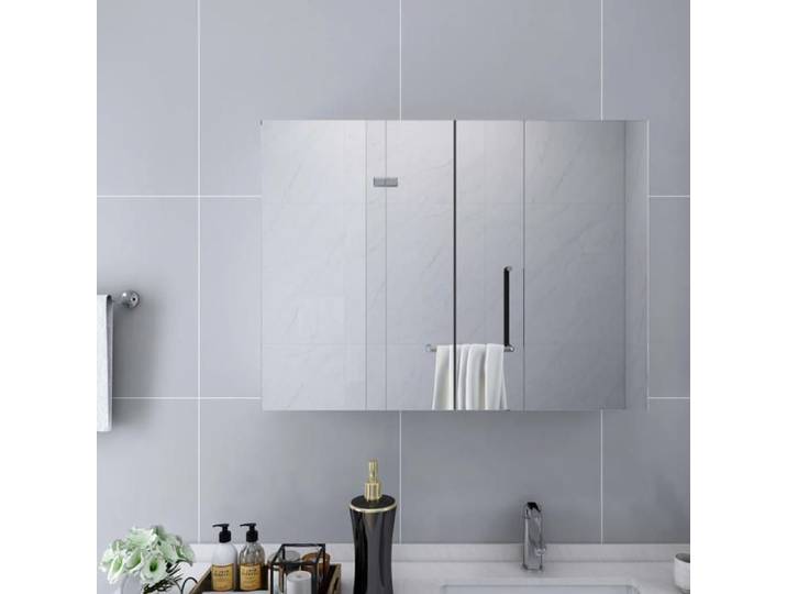 Automne/hiver  Blanc Armoire à miroir de salle de bain blanc 80x15x60cm MDF - Hauteur：60cm Nove4185740