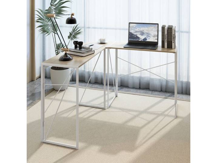 Bureau d'angle en L Bureau Informatique Moderne Bureau Gamer Poste de Travail Stable Bois Métal 118x118x74 5cm
