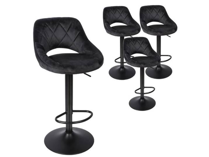 Tabourets de bar noirs - Shenglimeii - Lot de 4 - Velours - Hauteur 75cm