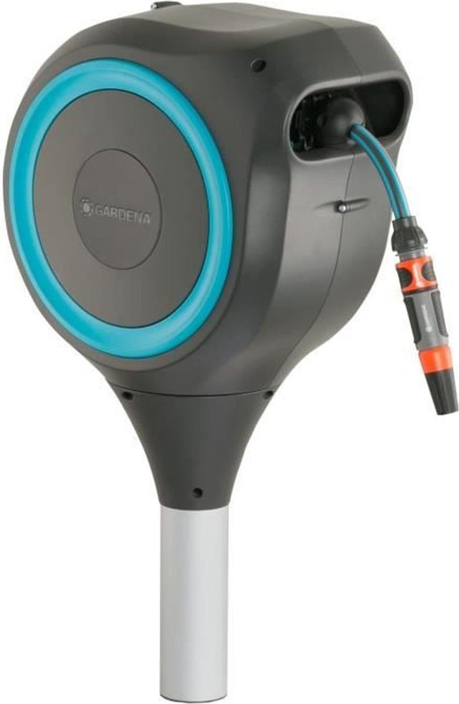 GARDENA RollUp M automatische tuinslanghaspel met 20m slang en blauwe rand, grijs