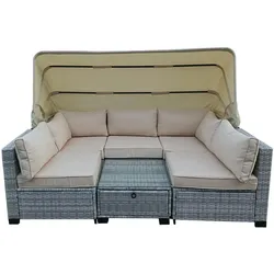 HTI-Living, Gartenlounge, Loungemöbel Grau/Beige 6-teiliges Set