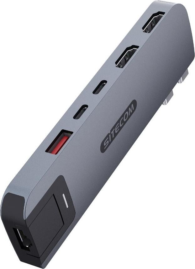 Sitecom 6-in-1 multiport-hub voor MacBook Pro, grijs (HDMI, USB-C, USB-A, Ethernet/LAN, Thunderbolt)
