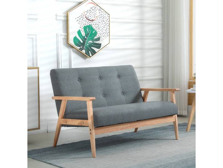 HOMCOM Canapé 2 Places Scandinave Gris Pieds Bois
