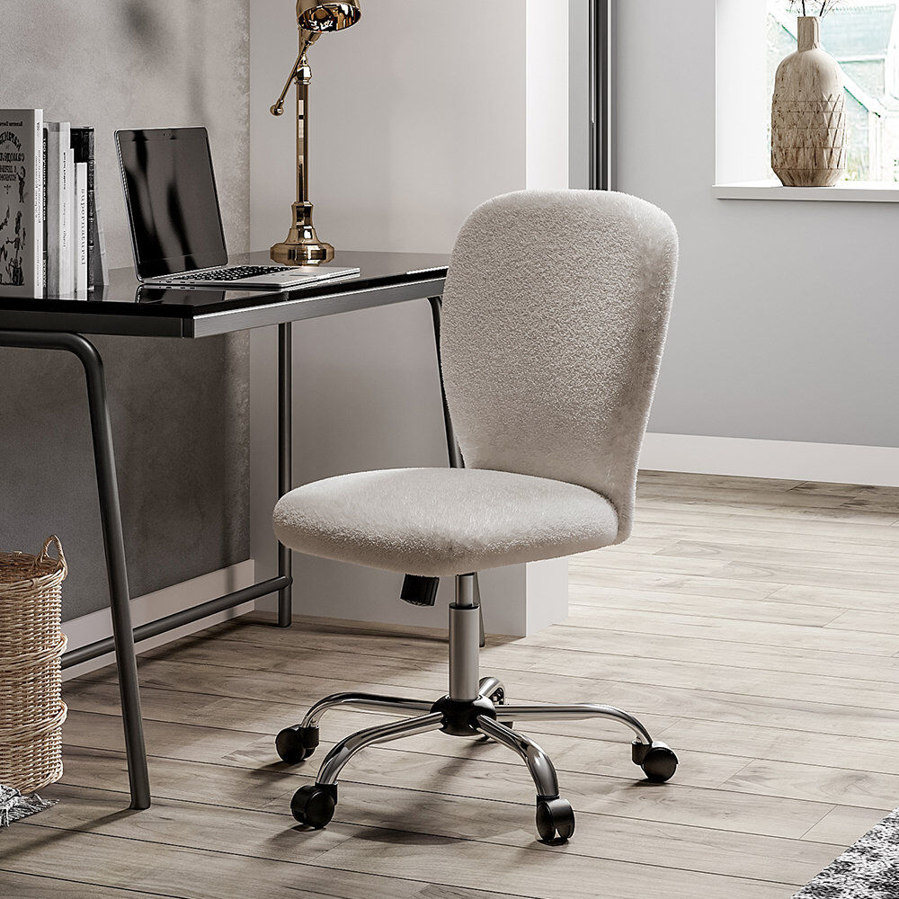 Latitude Run Krilov Ergonomic Swivel Upholstered Office Chair Beige 98cm H X 45cm W X 40cm D