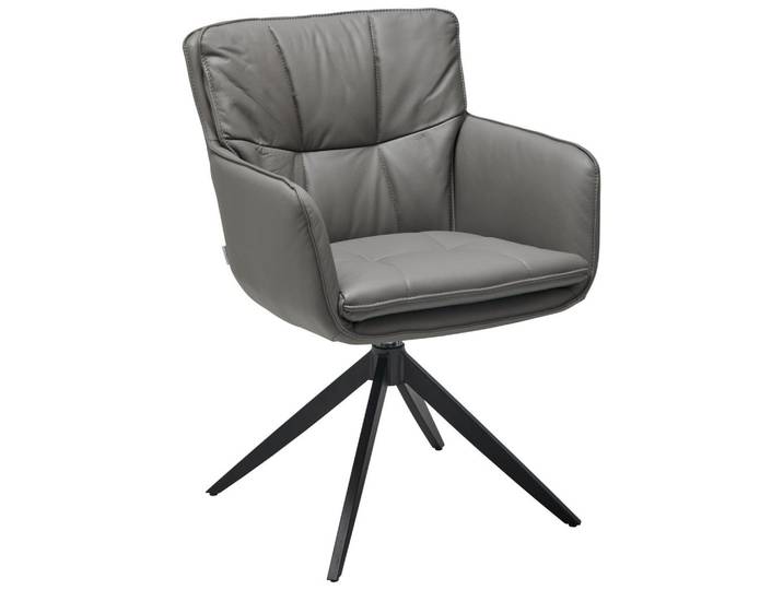 Livetastic Armlehnstuhl Echtleder, Dunkelgrau, Metall, Echtleder, Büffelleder, A-Form, 59x87x64.5 cm, Esszimmer, Stühle, Esszimmerstühle, Armlehnenstühle