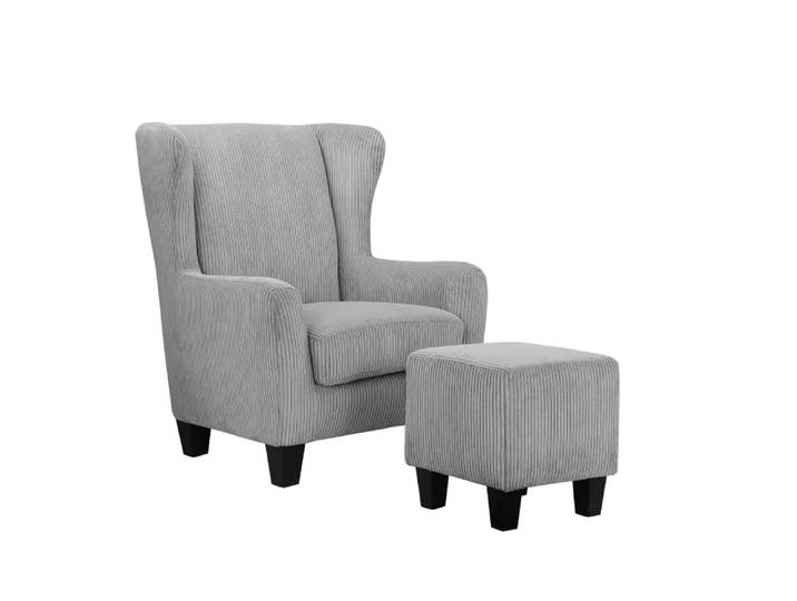 Fauteuil + repose-pieds en tissu gris