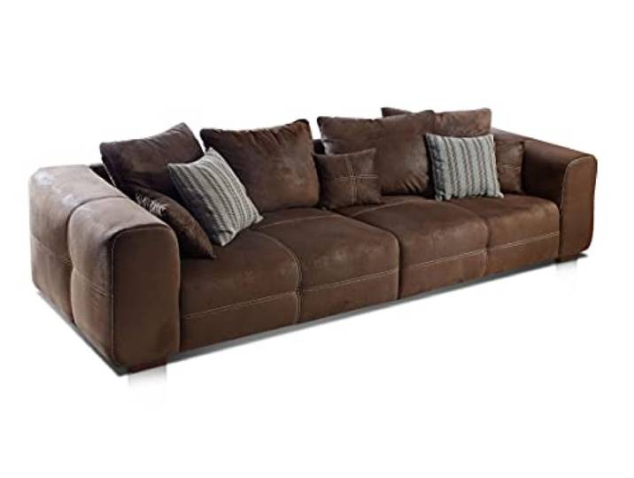 Cavadore Big Sofa Mavericco / Große Polster Couch mit Mikrofaser-Bezug Lederoptik / Inklusive Rückenkissen und Zierkissen in / Maße: 287 x 69 x 108 cm (BxHxT) / Farbe: Antik Braun