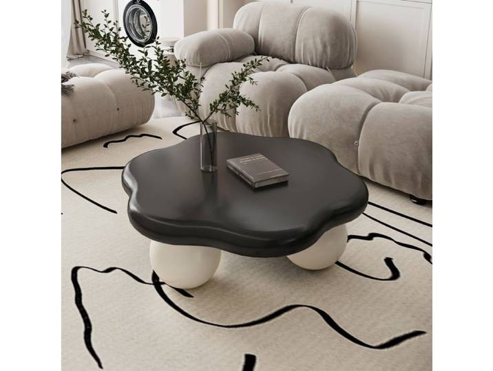 Table basse asymétrique forme nuage pieds sphériques surface mate imperméable - BEAUNIV - noir et blanc 80×80×35 cm