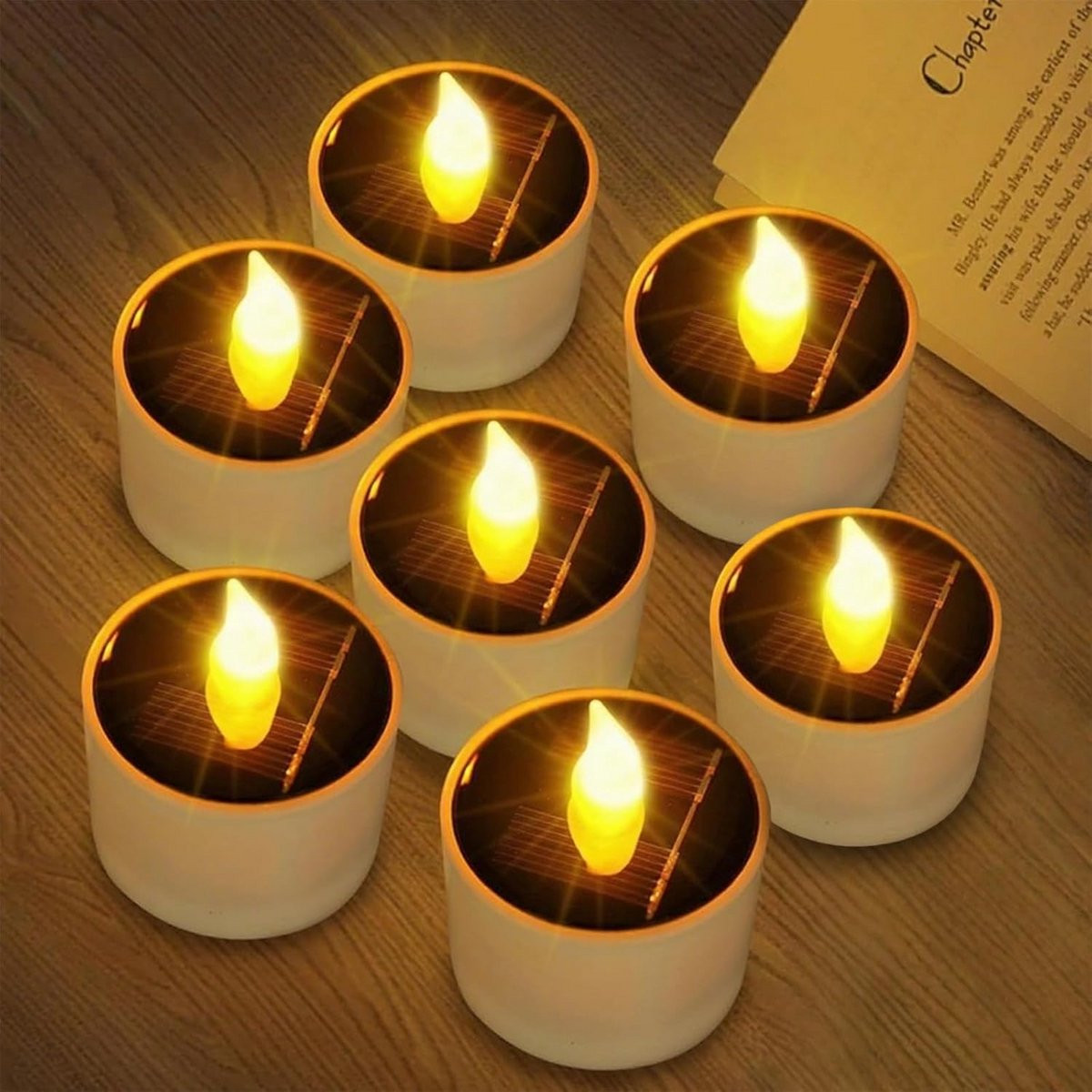 Set van 6 witte waterdichte LED zonnekelicht kaarsen voor decoratieve verlichting