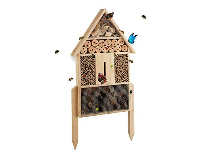 Relaxdays insectenhotel staand, nestkast voor bijen, lieveheersbeestjes, hout, groot, HxBxD: 60,5 x 37 x 9 cm, natuur
