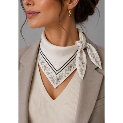 Nickituch LAURA SCOTT, Damen, creme, schwar, Satin, Polyester, bedruckt, geblümt, gemustert, Modetücher, aus Satin, einlagig verarbeitet, mit Blüten-Druck