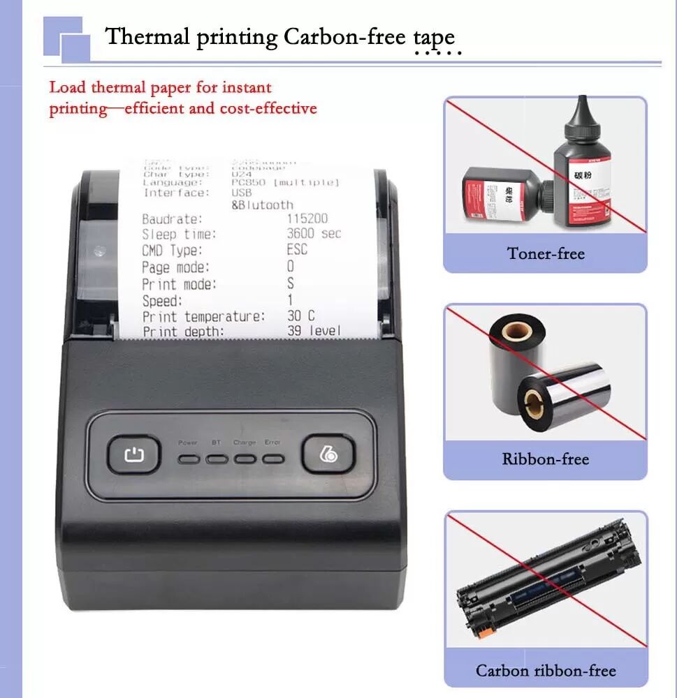 INF 58mm Thermobondrucker USB + Bluetooth - Tragbare POS-Drucklösung Schwarz