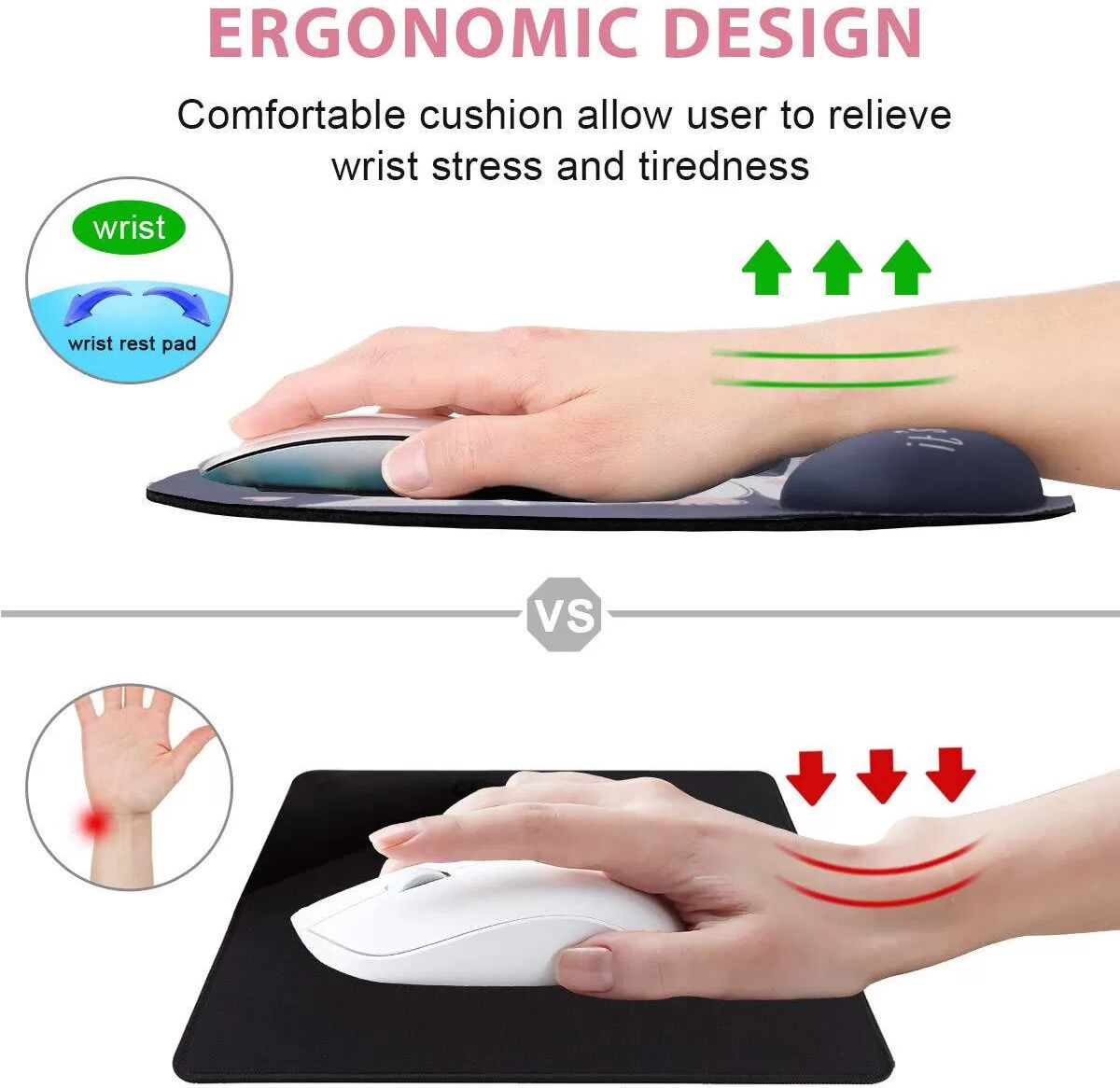 INF Tapis de souris avec repose-poignet, repose-poignet ergonomique