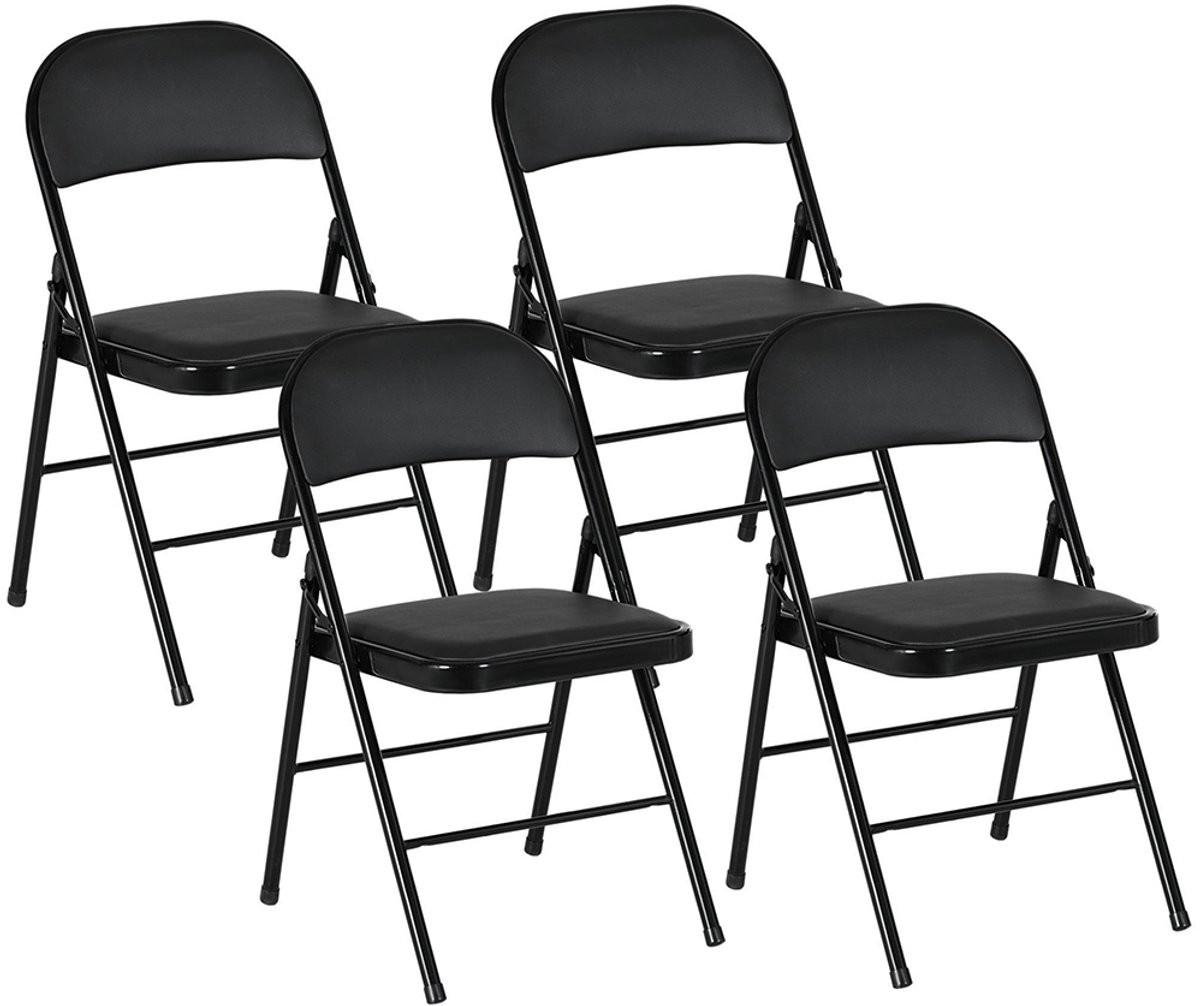 Pugsdrly Set van 4 Klapstoelen met Kunstleer en Metalen Poten - Zwart