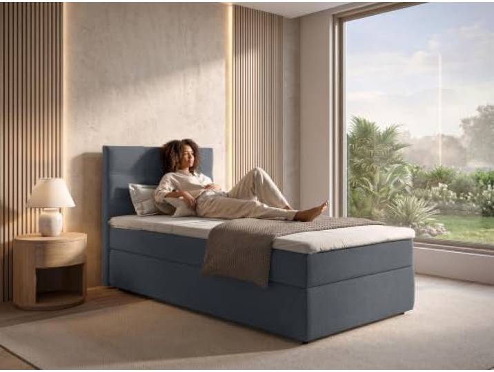 AXLIVING Boxspringbett Sakarya 120x200 Dunkelgrau, Bettkasten, inkl. Topper Bonell H2/H3, Komfortschaum und 7 cm dickes, gepolstertes Kopfteil.