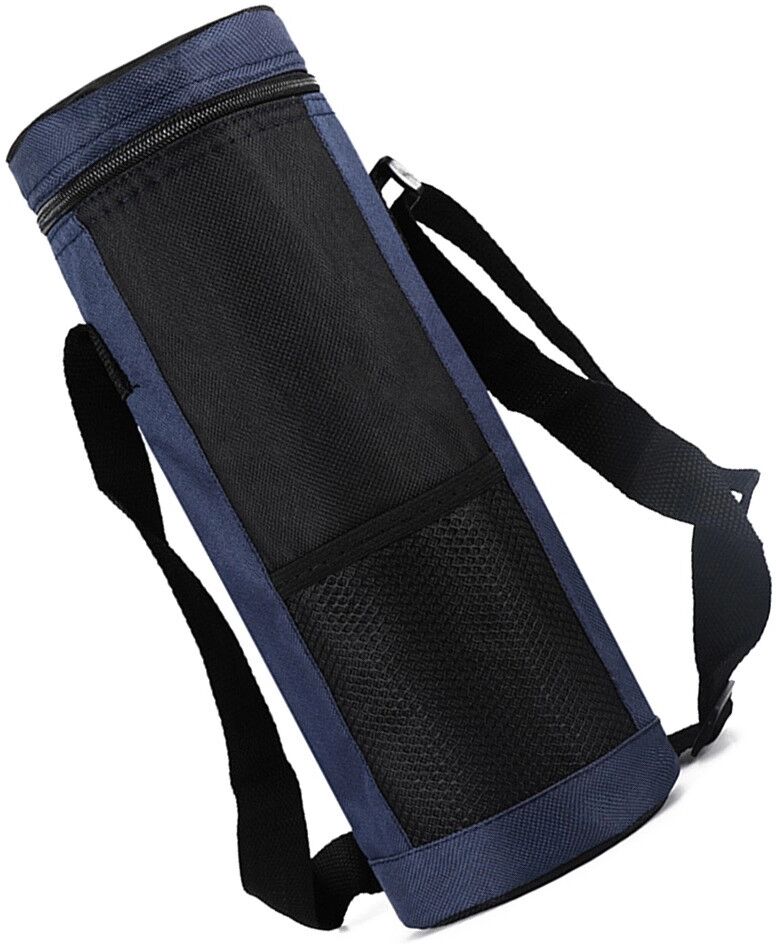 INF Porte-bouteille isotherme en tissu Oxford bleu marine, format compact 10x31 cm pour gobelet et bouteille