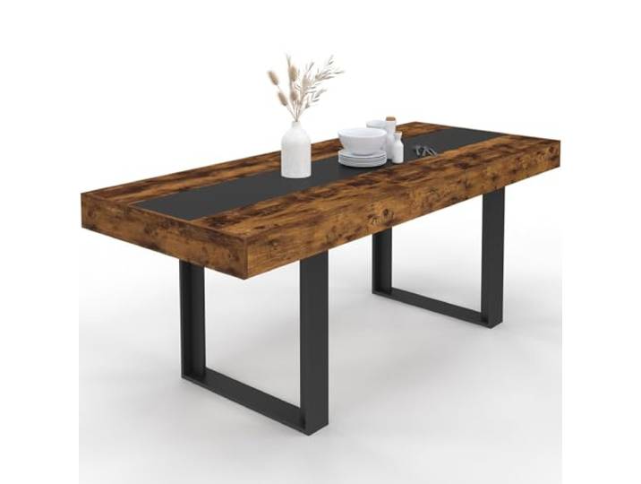IDMarket - Ausziehbarer rechteckiger Esstisch Phoenix 4-8 Personen Holz Effekt antik und schwarz Mittelstreifen schwarz 160-200 cm