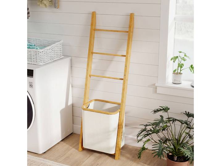 HOMCOM Étagère Bambou Salle de Bain avec Porte-Serviettes 48L