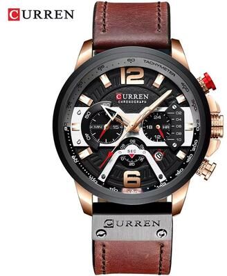 Inspired Finds Curren 8329 Men's Luxury Military Sport Watch Leather Strap Quartz Wristwatch For Everyday & Formal Wear 8329 rose Black