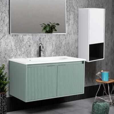 ZWYO HOSIMU 36 Inch Plywood Floating Bathroom Vanity with Resin Sink, Soft Close Doors & Side Cabinet for Bathroom