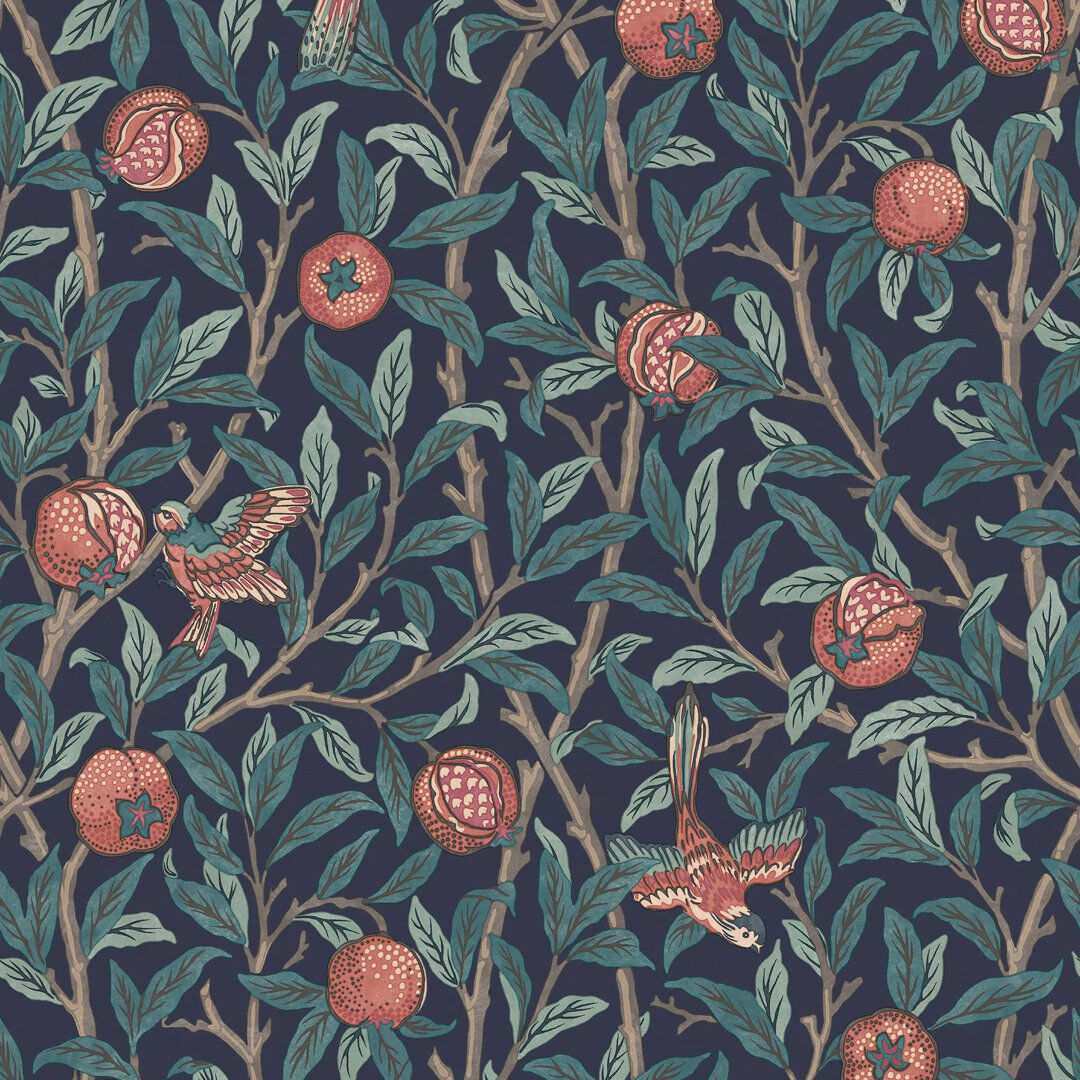 William Morris at Home 10m x 52cm Textured Matt Wallpaper Roll Navy 1,000cm L