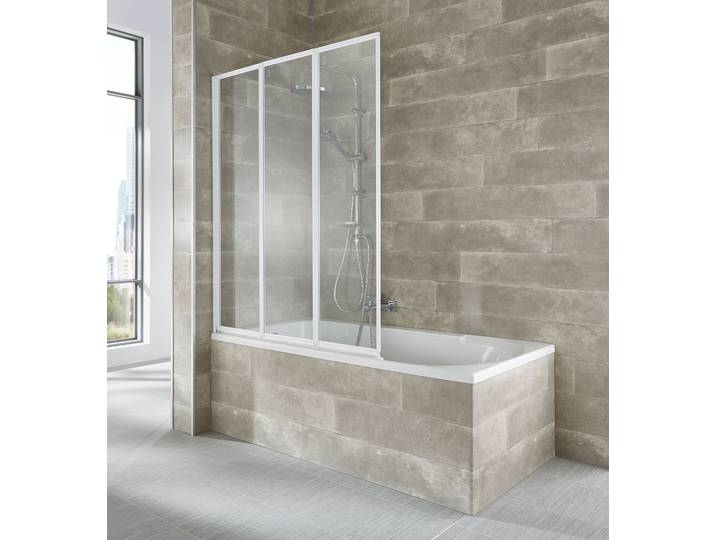 Badewannenaufsatz WELLTIME Nassau , weiß, B:120cm H:140cm, Duschwände, Badewannenaufsatz, Badewannenfaltwand, Spritzschutzwand für Badewanne, Glaswand