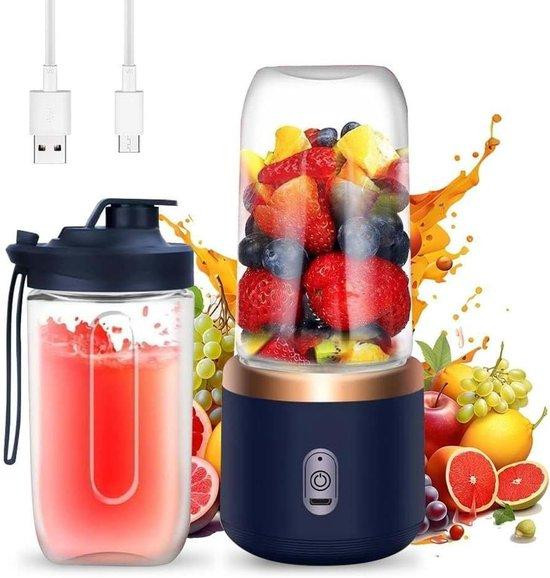 Yotutun Draagbare Mini Blender met 6 RVS Messen, Blauw, 400 ml