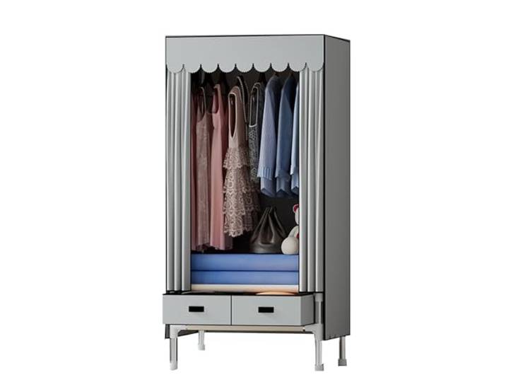 LigedamaiEU Tragbarer Schrank, Kleiderständer mit Abdeckung, Kleiderschrank, Kleidung Stabiler Stahlrahmen, Stoffbezug(Grey)