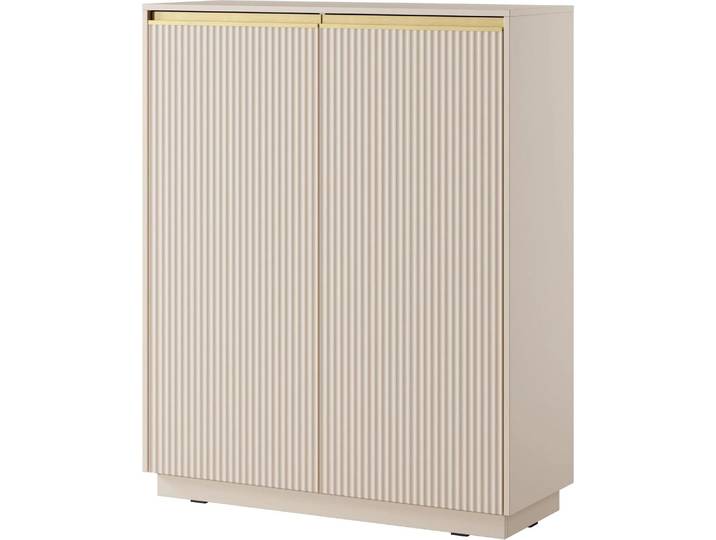 Highboard Loren Kaschmir Beige mit Rillenfronten – 104 cm Breit, 2 Türen, Goldene Griffe, Trendfarbe