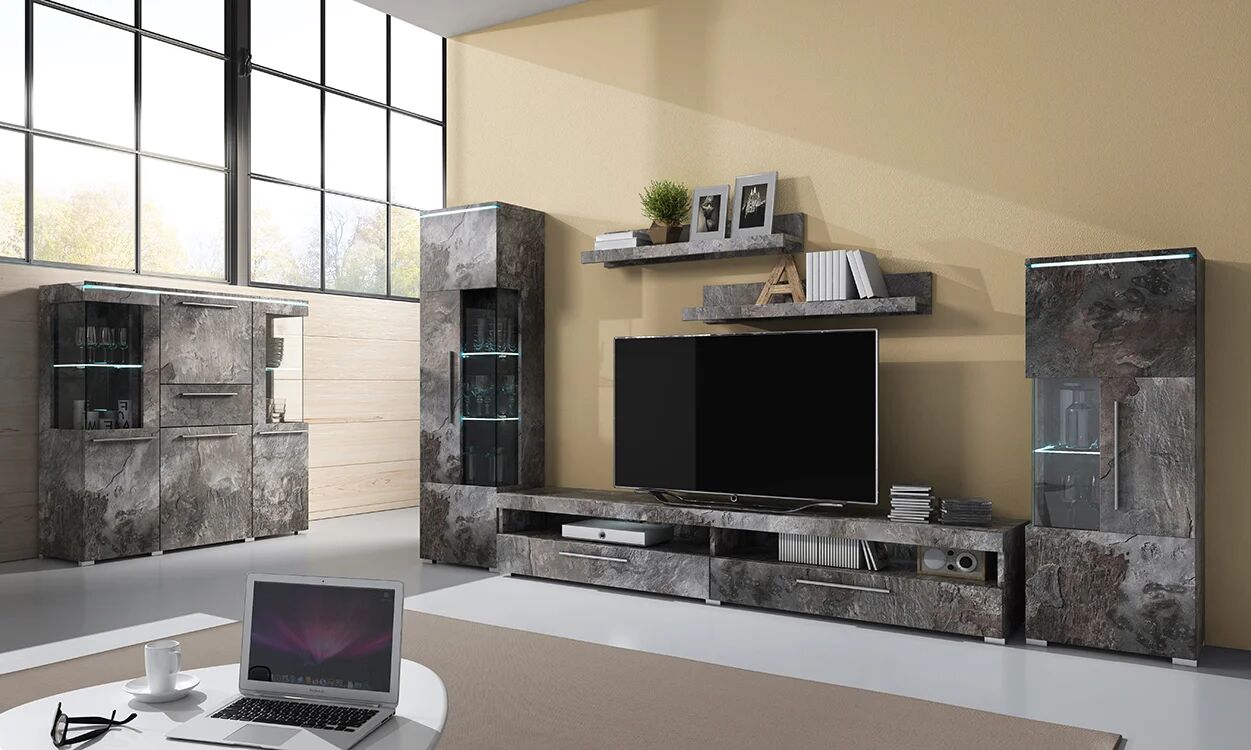garneroarredamenti Parete attrezzata 350x170h cm soggiorno ossido Frisk