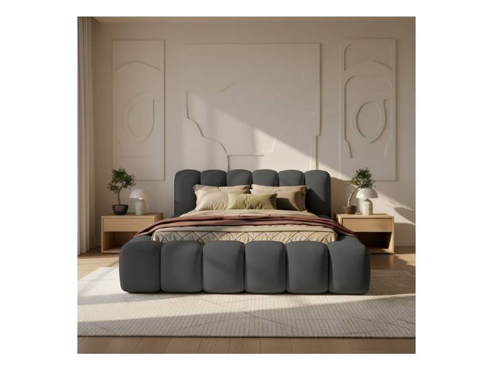 thematys Polsterbett mit Bettkasten, CLOUD 140x200 160x200 180x200 200x200cm (Kopfteil im Oversize-Look und Stauraum – weich, modern und pflegeleicht), hochwertiger Bouclé-Stoff in Kreme und Latte, Inklusive Lattenrost: Holzrahmen,hochwertiger Stoff), hochwertiger Bouclé-Stoff in Kreme und Latte