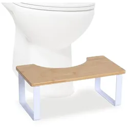 Relaxdays Toilettenhocker Bambus & Metall Weiß,Hellbraun
