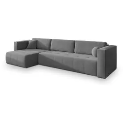 ECKSOFA OLVERA Grau Plüsch-Stoff mit Schlaffunktion