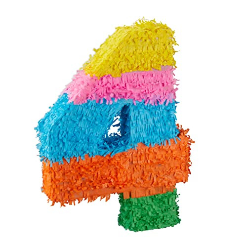 Relaxdays Pinata Verjaardag Cijfer 4, Kleurrijk, Papier