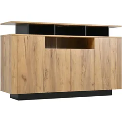 SIDEBOARD 140 cm Naturholz & Schwarz mit 4 Türen & offenen Fächern im modernen Stil