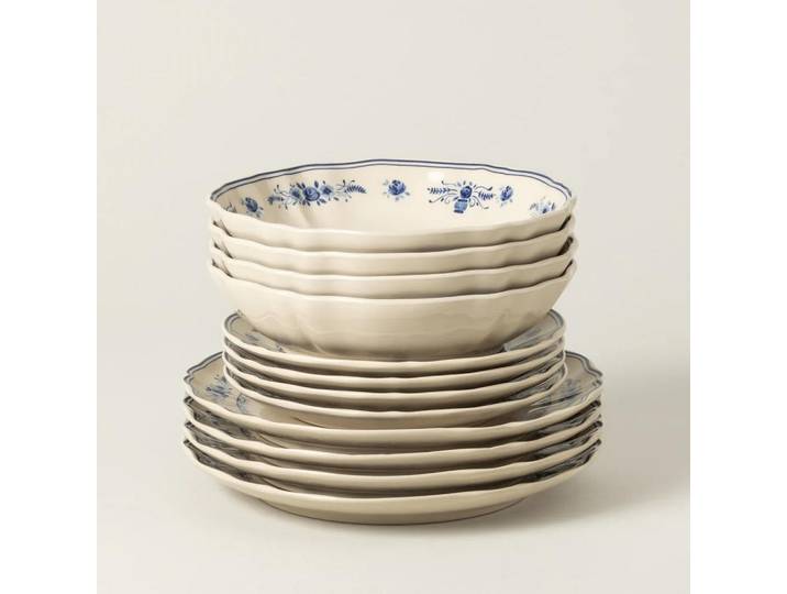 Costa Nova Kombiservice Vila, Blau, Beige, Keramik, 12-teilig, Handmade in Europe, robust, Essen & Trinken, Geschirr, Geschirr-Sets, Kombiservice