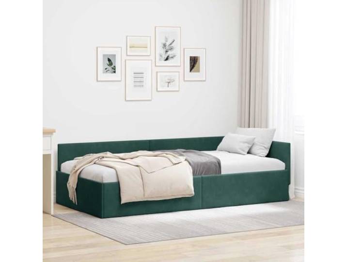 Samt Eckbettgestell Winkel Schlafbereich Modern Dunkelgrün 80x200 cm Eckbettgestell mit Kopfteil Dunkelgrün 80x200 cm Samt L-Form Sofa Bett Platzsparend Gästezimmer