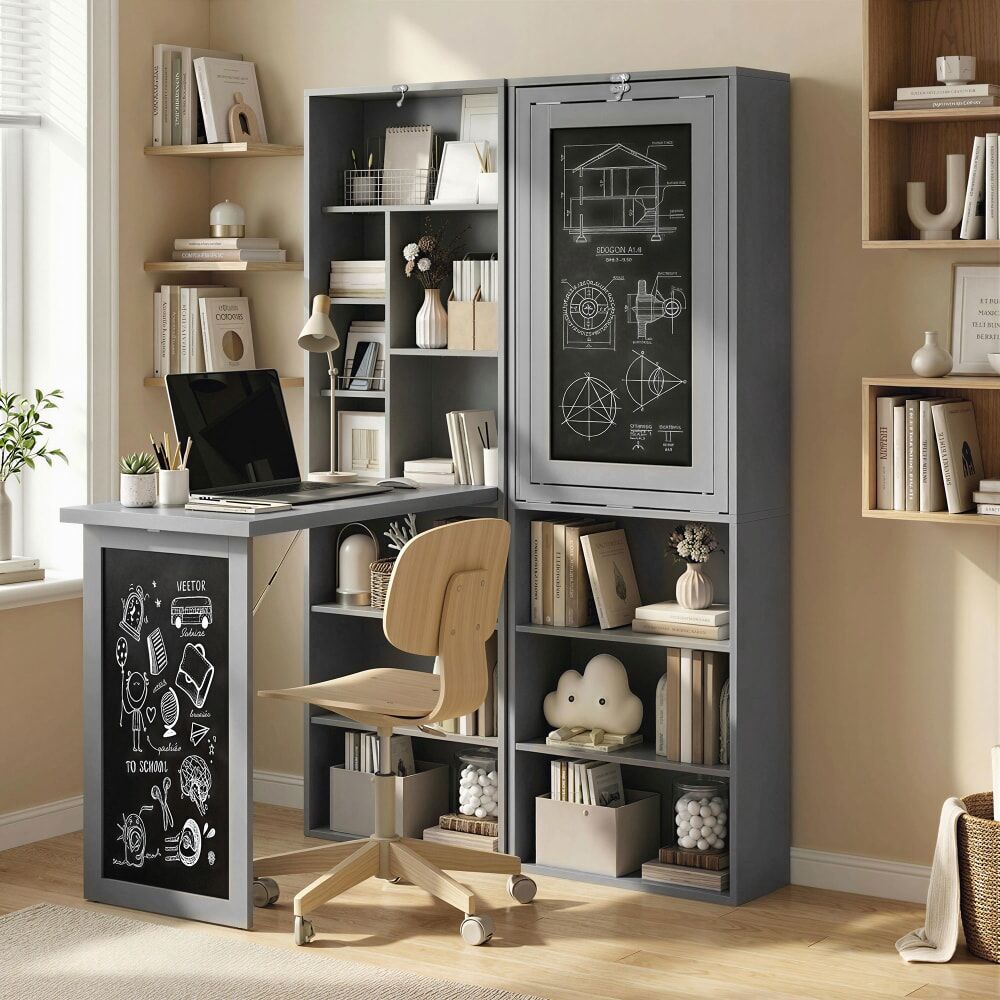 Homcom Bureau informatique pliable avec rangement en métal gris foncé Gris 98x153x51cm