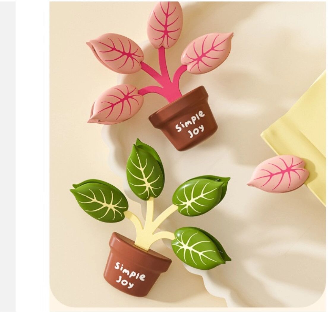 INF Kreative grüne Pflanzen-Topf-Magnet-Beutelclips – dekorative Kühlschrankmagnete, luftdichte Snack-Clips, 4er-Set Grün