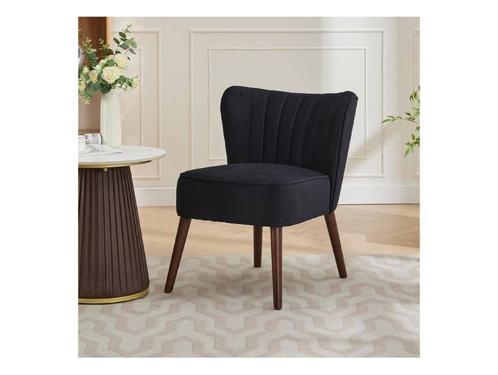GarveeMore Ohrensessel Samt-Akzentstuhl mit Holzbeinen,Mid-Century Modern Wohnzimmerstühle, bequemer Einzelsofa-Beistellstuhl für Wohnzimmer,Schlafzimmer