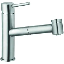 KLUDI STEEL Spültisch-Einhebelmischer, geschlossener Hebel, mit Geschirrbrause, Eco, Edelstahl gebürstet, 44851F860