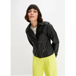 bonprix Biker-Jacke, schwarz, Gr.36, Lässige Jacke aus Lederimitat mit Innenfutter im Leomuster, aus Lederimitat,Viskose