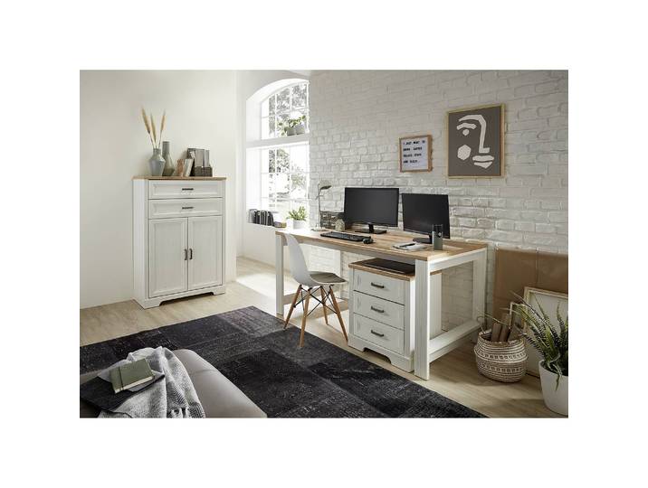 Ensemble de bureau 3 éléments Blanc/Imitation pin blanc